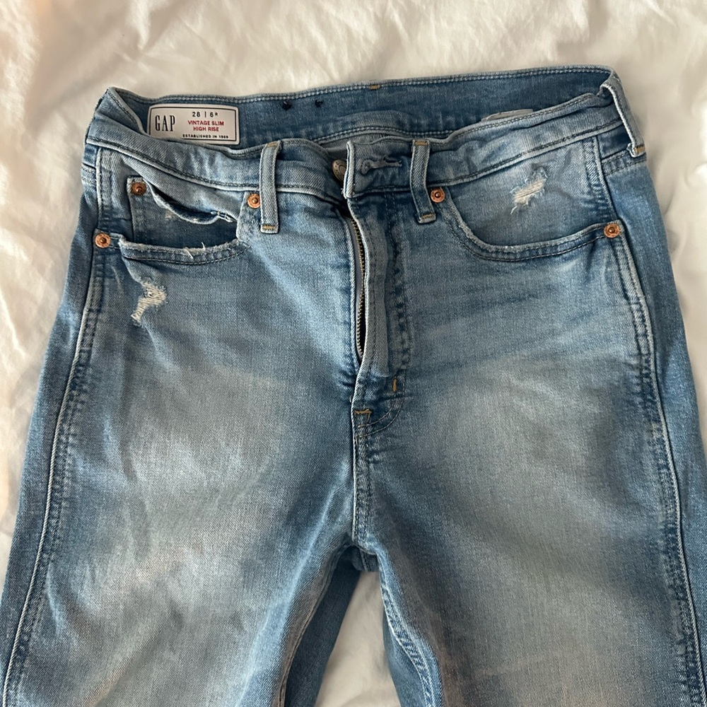 GAP Blue Skinny Jeans with Fading and Whiskering
